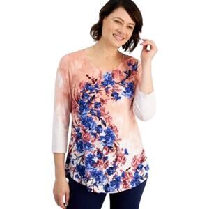 JM Collection Women's Botanical Whispers 3/4-Sleeve Top in Cotton Candy Pink